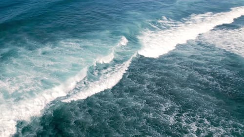 Aerial View on Storm Sea Landscape of Blue Water and Ocean Waves at High Tide