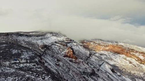 Drone close-up of Mount Ararat snow-covered volcanic ridge at 4100m