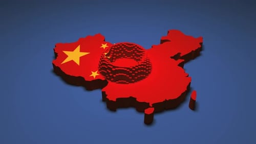 Animated China Map Flag with Digital Pixel Effect