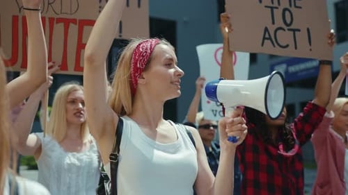 Diverse Group of People Protesting in the City