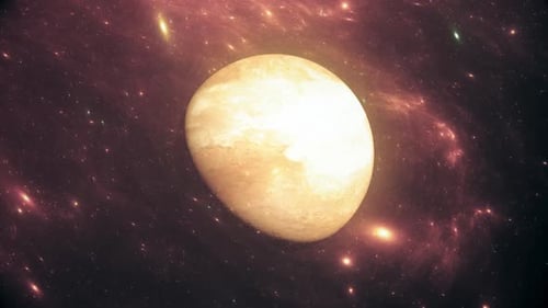 Rotating Glowing Planet in Cosmic Nebula Starfield