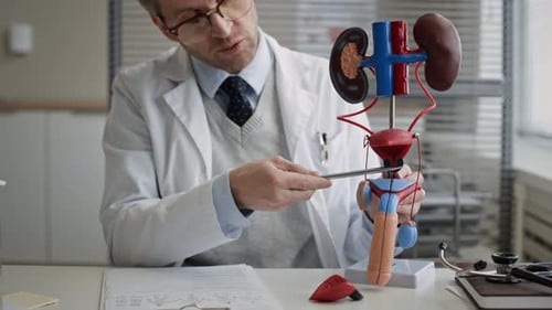 Doctor Explains Anatomy Model in Office Environment