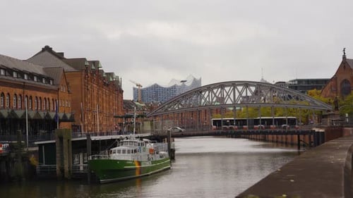 View to Elbphilharmonie from Speicherstadt area, Hamburg.