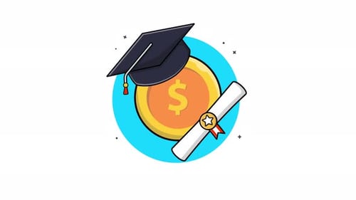 4K Gold Coin with Graduation Hat and Certificate. Scholarship Concept Animation Video