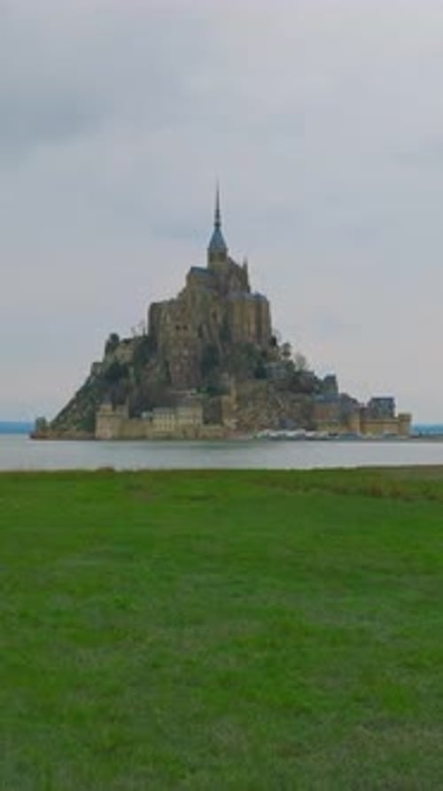 Aerial View of the World Famous Mont Saint Michel Cathedral in Normandy One of France's Most Visited