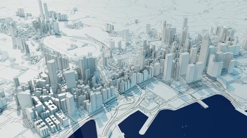 the stylized city is dynamically spreading in different directions