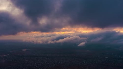 Aerial View of City at Sunset or Sunrise