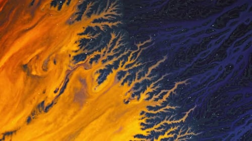 Abstract Fluid Art with Blue and Gold Swirls