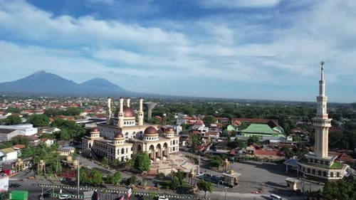 Aerial Mosque with Merapi mt View
