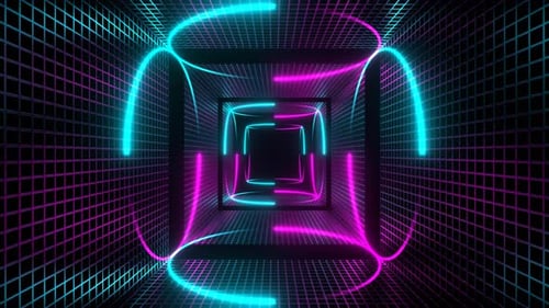 Pink And Cyan Neon Circle Lights In Square Frames Background Vj Loop In 4K