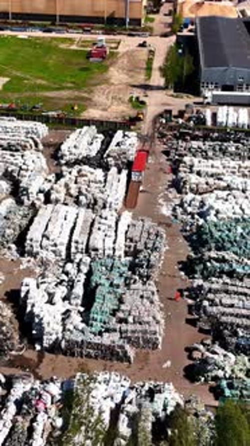 Plastic recycling facility, aerial drone view