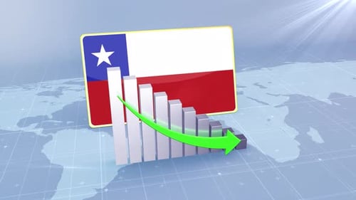 Chilean Flag and Economic Bar Chart Decline Animation