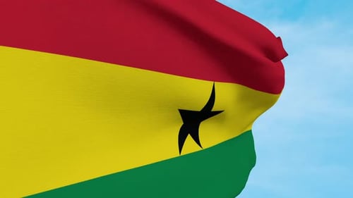 Waving Ghana Flag Animation against Blue Sky