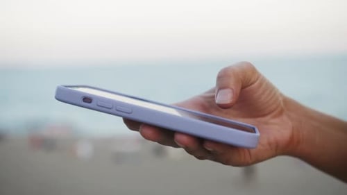 Woman Using Phone Close Up Hand Hold Smartphone