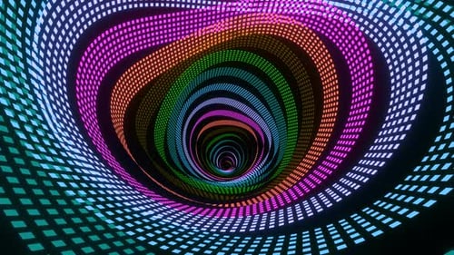 Abstract Swirling Neon Tunnel with Dynamic LED Lights