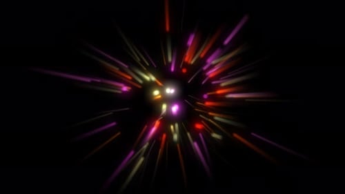 Leuchtende Neonlichtstäbe bewegen sich vorwärts zur Kamera, leuchtende Neonlinie bewegt sich und dreht sich