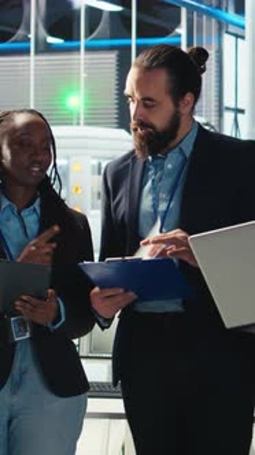 Vertical Video Teamworking Photovoltaics Factory Engineers Researching Cheaper Solar Solutions