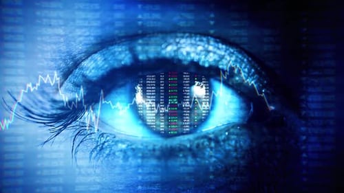 UI Stock Market Futuristischer Bildschirm mit digitalen Grafiken Charts Computerdaten