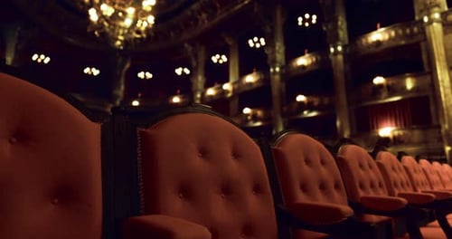 Elegant Red Velvet Seats Fill a Historic Theater During a Performance