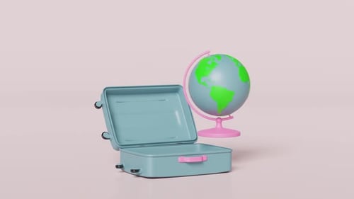 3D Travel Animation with Suitcase, Globe, and Location Pin