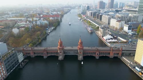 Aerial view of Oberbaum Bridge, Germany.