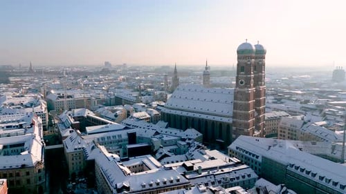 Winter Cityscape with the Landmark Frauenkirche in Old Town Munich Germany