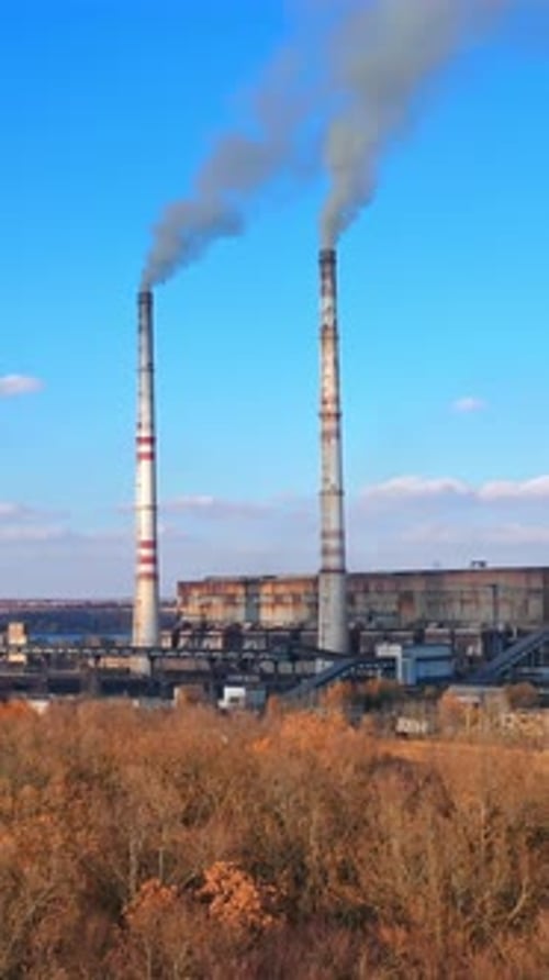 Aerial view of factory polluted ecology. Environmental global warming atmosphere.