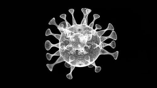 Detaillierte Abbildung der Coronavirus-Moleküle auf schwarzem Hintergrund