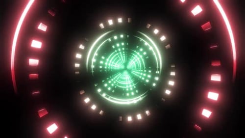 Dynamic digital tunnel with glowing lights, futuristic motion