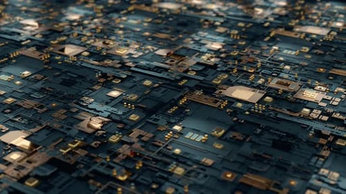 High Tech Integrated Circuit Board with Processor Close Up