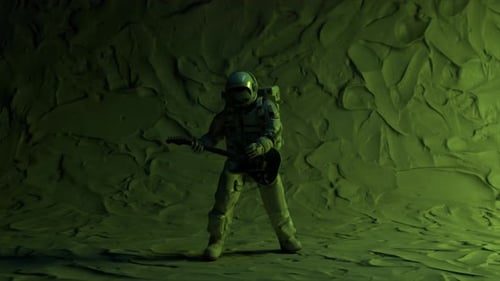 Futuristic Astronaut Plays Electric Guitar 3D Animation