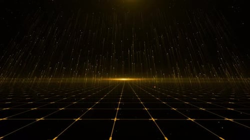 Abstract Golden Grid Digital Particles Background