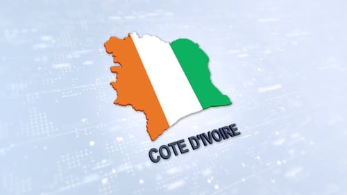 Cote D'Ivoire Map with Flag, 3D Digital Animation