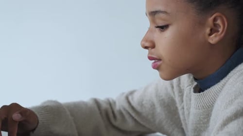 Primary Middle School African American Student Child Girl Study Use Laptop Distance Learning Online