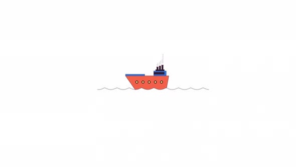 Flat Design Animated Cargo Ship Sailing on Water, Elements Motion ...