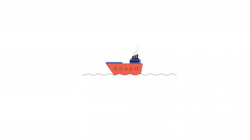 Flat Design Animated Cargo Ship Sailing on Water