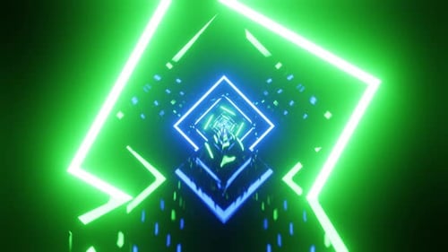 Neon Vj Loop Rhombus Tunnel Blue With Green Background