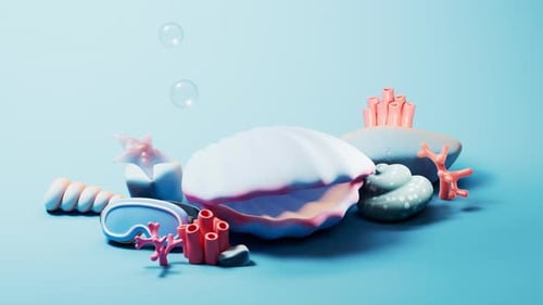 Scallop shell underwater with cartoon style