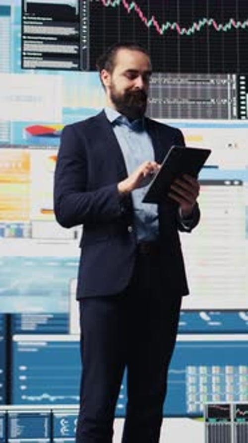 Vertical Video High End Executive Officer Thinking About New Powerful Ideas