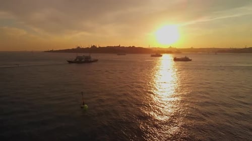 Red colors at sunset in the historical peninsula of the Bosphorus