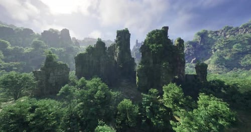 Mysterious Rock Formations Surrounded By Lush Green Vegetation at Daytime