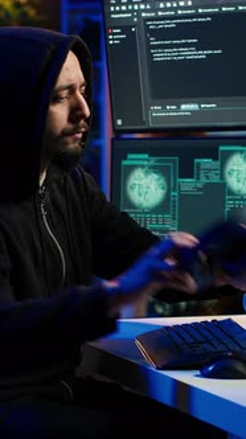 Vidéo : un hacker vertical vole des numéros de cartes de crédit tout en écoutant de la musique avec des écouteurs