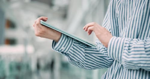 Hands, typing and businessman with tablet in office for networking, check email