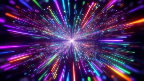 Saut hyperspatial à travers des traînées de néons colorés dans un tunnel m