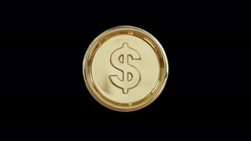 Hovering and Spinning 3D Gold Coin Loop with Alpha Channel