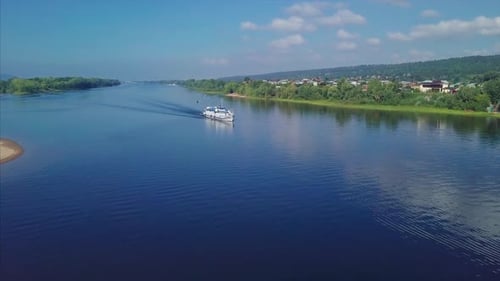 Cruise ship moves on the Volga river
