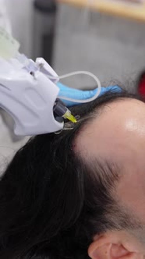 Man Receiving Medical Scalp Treatment in Clinic