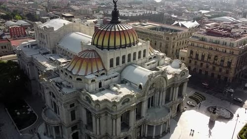 A drone shot of lateral side of Palace of Fine Arts Mexico city. Mexico city's main opera and theatr