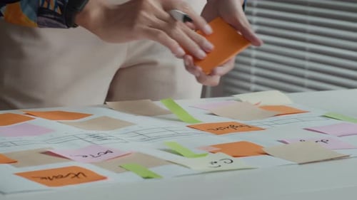 Businesswoman Planning with Stickers and Creative Charts at Office