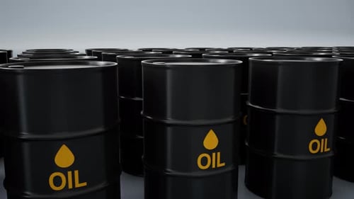 Black Crude Oil Barrels In Rows